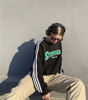 Sokak Tarzı Siyah Strygole Oversize Unisex Sweatshirt