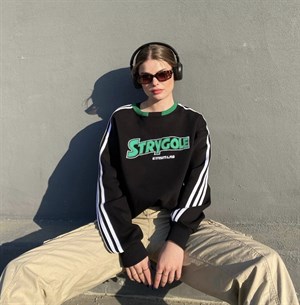 Sokak Tarzı Siyah Strygole Oversize Unisex Sweatshirt