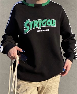 Sokak Tarzı Siyah Strygole Oversize Unisex Sweatshirt