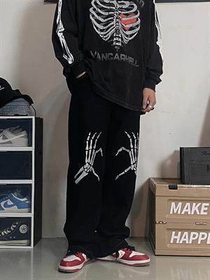 Sokak Tarzı Skeleton Heart Baskılı Unisex Baggy Eşofman