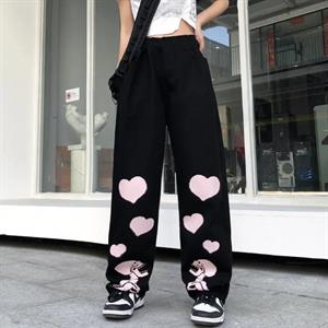 Sokak Tarzı Skull Heart Baskılı Unisex Baggy Eşofman