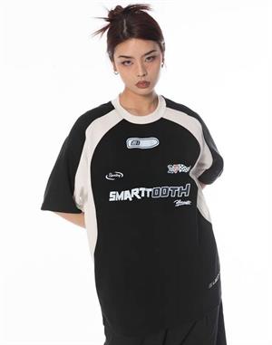 Sokak Tarzı Smarttooth Baskılı Siyah Unisex Oversize Unisex Oversize T-shirt