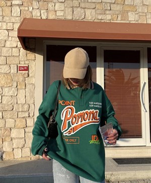 Sokak Tarzı Yeşil Pomona Polo Yaka Oversize Unisex Sweatshirt