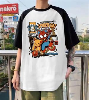 Spider Cat Beyaz Reglan Kol Oversize T-shirt