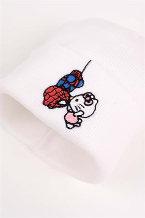 Spider & Hello Nakış İşleme Unisex Beyaz Bere
