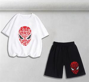 Spider-Man Head Baskılı Unisex Oversize Beyaz T-shirt & Şort İkili Takım