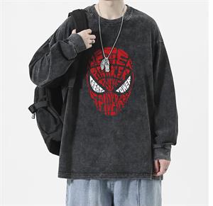 Spider-Man Head Baskılı Yıkamalı Vintage Unisex Oversize Bisiklet Yaka Sweatshirt