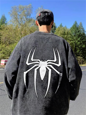 Spider Sırt Baskılı Yıkamalı Vintage Unisex Oversize Bisiklet Yaka Sweatshirt