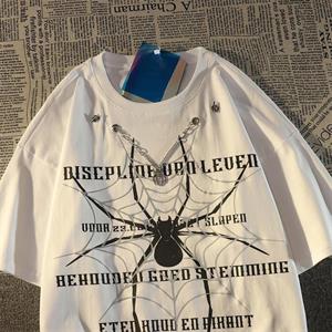 Spider Zincir Detaylı Spider Baskılı Beyaz Unisex Oversize T-shirt