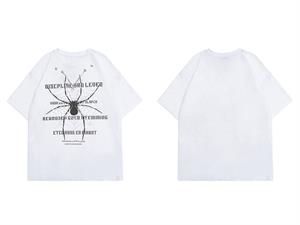 Spider Zincir Detaylı Spider Baskılı Beyaz Unisex Oversize T-shirt