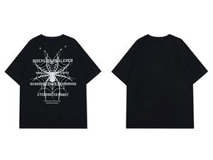 Spider Zincir Detaylı Spider Baskılı Siyah Unisex Oversize T-shirt