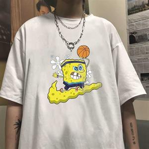 Sponge Bob Square Shorts Baskılı Beyaz Unisex Oversize T-shirt