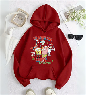 SpongeBob Friends Merry Christmas Baskılı Kapşonlu Sweatshirt