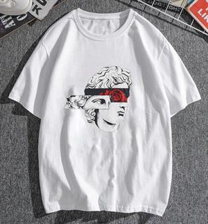 Statue Rose Baskılı Beyaz Unisex Oversize T-shirt