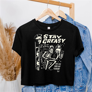 Stay Greasy Baskılı Siyah Crop
