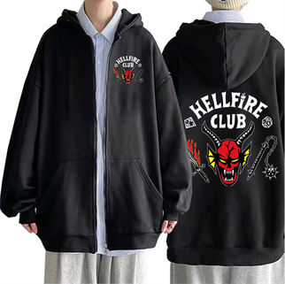 Stranger Things Hell Fire Club Siyah Unisex Fermuarlı Hırka