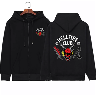 Stranger Things Hell Fire Club Siyah Unisex Fermuarlı Hırka