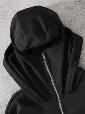 Gorillaz Baskılı 3 İplik ( Kalın )  Şardonlu ( İçi Pamuklu )  Unisex Kar Maskeli Kapüşonlu Oversize Ninja Hırka