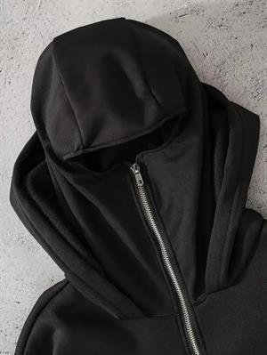 Street Fighter Baskılı 3 İplik ( Kalın )  Şardonlu ( İçi Pamuklu )  Unisex Kar Maskeli Kapüşonlu Oversize Ninja Hırka
