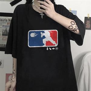 Street Fighter Baskılı Siyah Unisex Oversize T-shirt