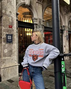 Streetwear Bears Gri Unisex Oversize Bisiklet Yaka Sweatshirt