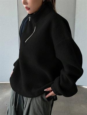 Streetwear Detail Peluş Fermuarlı Siyah Ceket