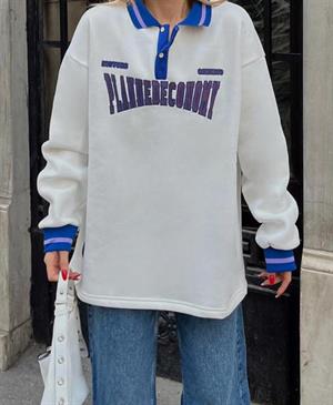 Streetwear Plannedeconomy Beyaz Unisex Oversize Gömlek Yaka Sweatshirt