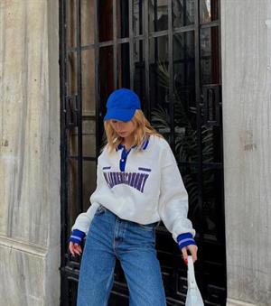 Streetwear Plannedeconomy Beyaz Unisex Oversize Gömlek Yaka Sweatshirt