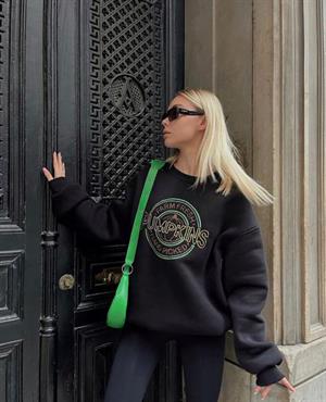 Streetwear Pumpkins Siyah Unisex Oversize Bisiklet Yaka Sweatshirt