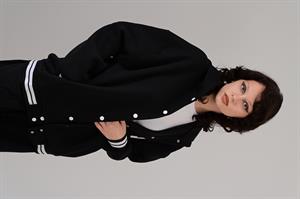 Streetwear T Nakış İşlemeli Unisex Oversize Kapüşonlu Siyah Kolej Ceket