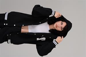 Streetwear T Nakış İşlemeli Unisex Oversize Kapüşonlu Siyah Kolej Ceket