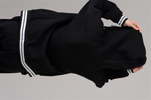 Streetwear T Nakış İşlemeli Unisex Oversize Kapüşonlu Siyah Kolej Ceket