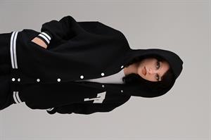 Streetwear T Nakış İşlemeli Unisex Oversize Kapüşonlu Siyah Kolej Ceket