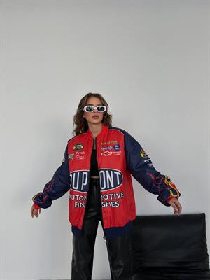 Streetwear Unisex İçi Astarlı Flame Yarışçı Kırmızı Bomber Ceket