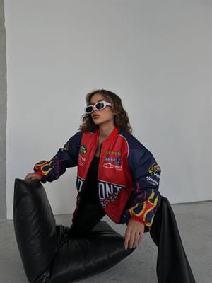 Streetwear Unisex İçi Astarlı Flame Yarışçı Kırmızı Bomber Ceket
