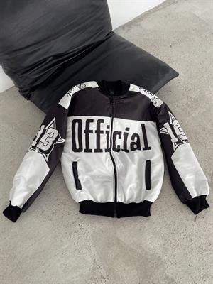 Streetwear Unisex İçi Astarlı Official Yarışçı Beyaz Bomber Ceket