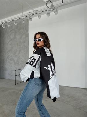 Streetwear Unisex İçi Astarlı Official Yarışçı Beyaz Bomber Ceket