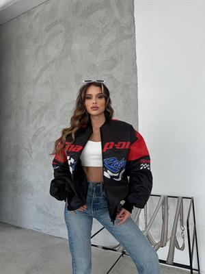 Streetwear Unisex İçi Astarlı Racing Yarışçı Kırmızı Bomber Ceket