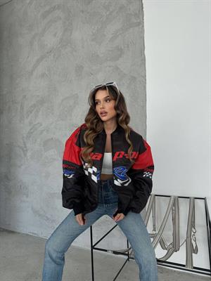 Streetwear Unisex İçi Astarlı Racing Yarışçı Kırmızı Bomber Ceket