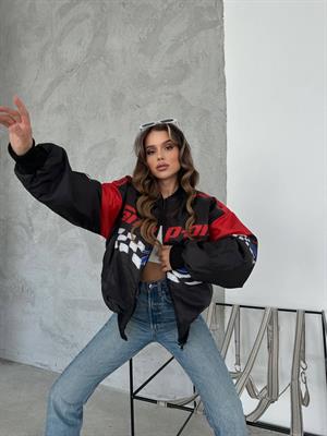 Streetwear Unisex İçi Astarlı Racing Yarışçı Kırmızı Bomber Ceket