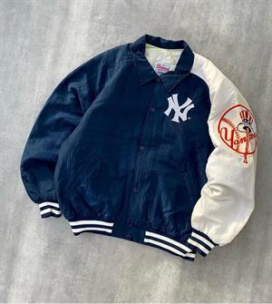 Streetwear Unisex İçi Astarlı Vintage Yankees Mavi Yarışçı Bomber Ceket