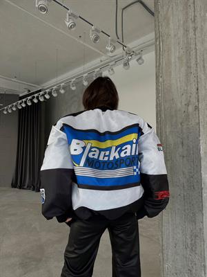 Streetwear Unisex İçi Astarlı Vintage Blackair  Mavi Yarışçı Bomber Ceket