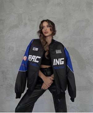 Streetwear Unisex İçi Astarlı Vintage Mavi Yarışçı Bomber Ceket