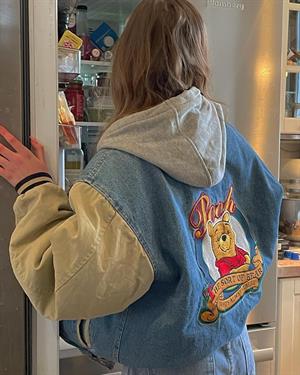 Streetwear Unisex Winnie The Pooh Nakışlı Oversize Kot Ceket