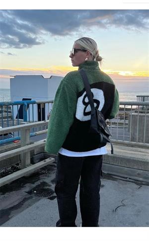 Stussy 8 Ball Fleece Unisex Fermuarlı Yeşil Kuzu Ceket