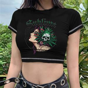 Sublime Girl Baskılı Ters Dikiş Siyah Crop
