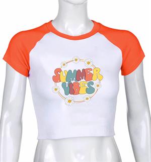 Summer Vibes Baskılı Reglan Kol Beyaz Crop