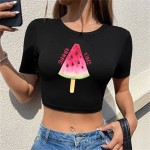 Summer Vibes Baskılı Siyah Crop
