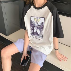Tarot The Lovers Baskılı Reglan Kol Beyaz Unisex Oversize T-shirt