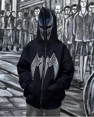 Taşlı Spider Tam Fermuarlı Zip Detaylı Streetweat Oversize Hırka